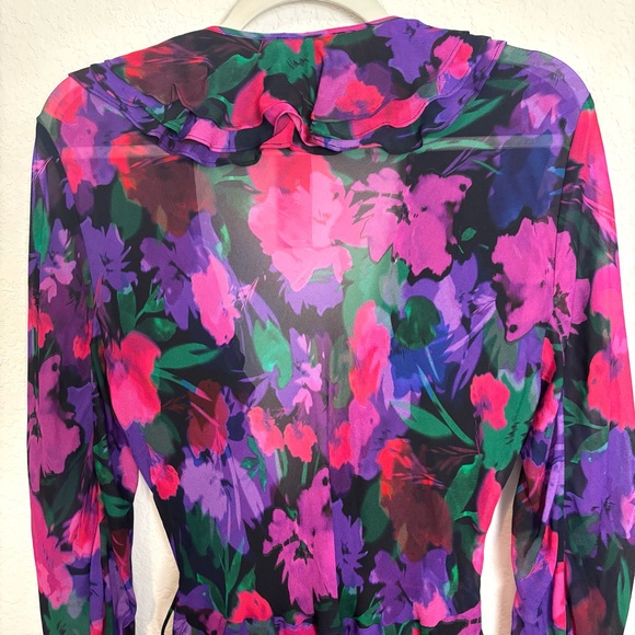 NWT J. Crew Dark Floral Ruffle Wrap Chiffon Blouse Top Women’s 10 Holiday Event - Picture 6 of 11